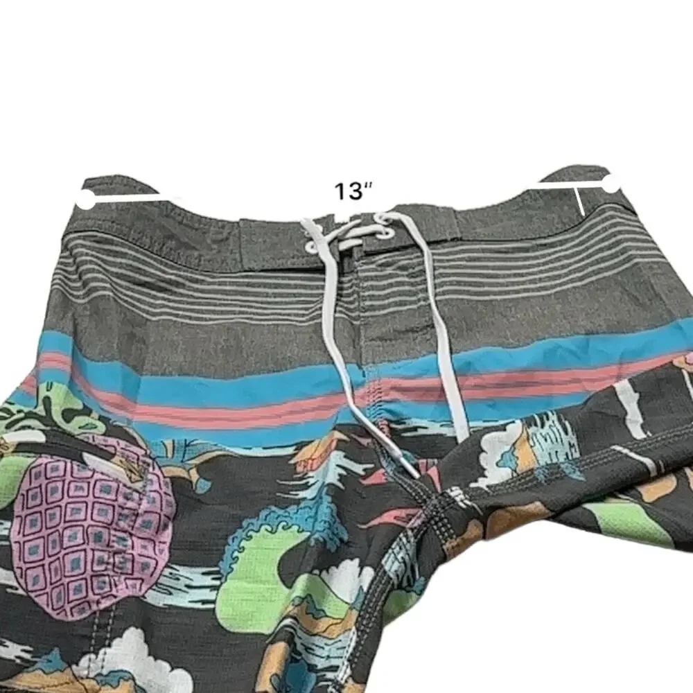 Nauset Surf Gray Multicolor Tropical‎ Floral Palm Tree Print Swim Trunks Sz 27